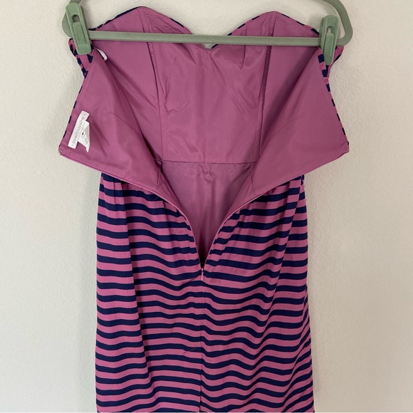 Corey Lynn Calter Anthropologie Pink and Navy Stripe Strapless Dress 8 - Picture 9 of 16